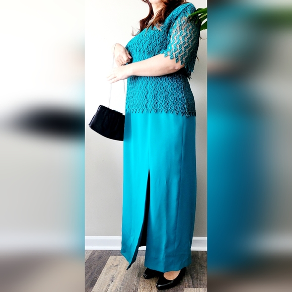 Jill Paige Originals Women's Special Occasions Maxi Dress Emerald/Teal Lace 20 - Picture 10 of 15